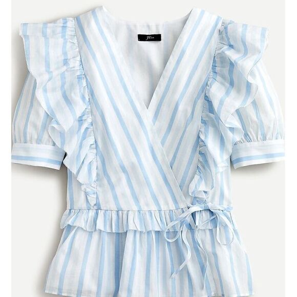 J. Crew Ruffle Wrap Top in Stripe NWT. Sz. XXS - Picture 2 of 9